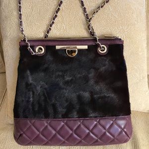 DKNY Maroon, hide hair quilted shoulder bag